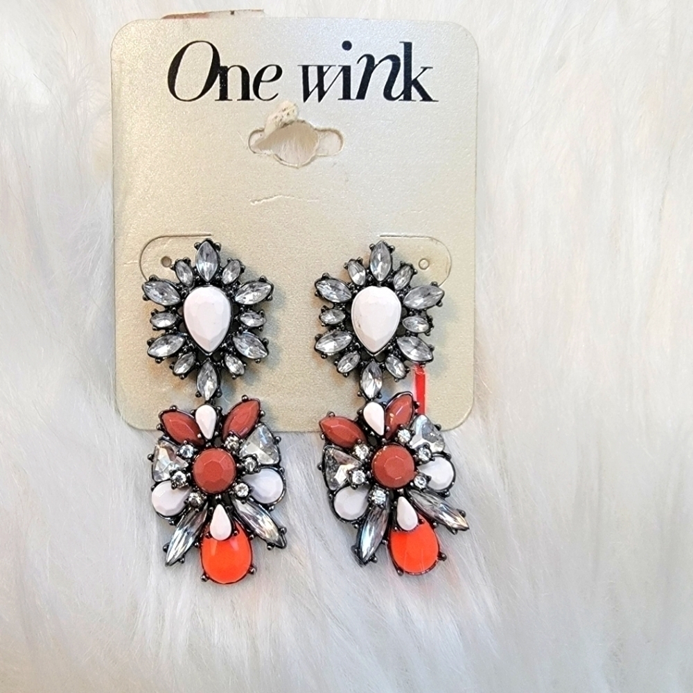 3/$15 NWT Bright Orange and Rhinestone Earrings